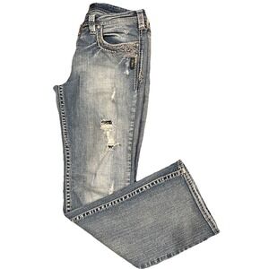 SILVER JEANS WOMEN AIKO DISTRESSED FADED THICK STITCH BOOTCUT LOW RISE SZ 32x31